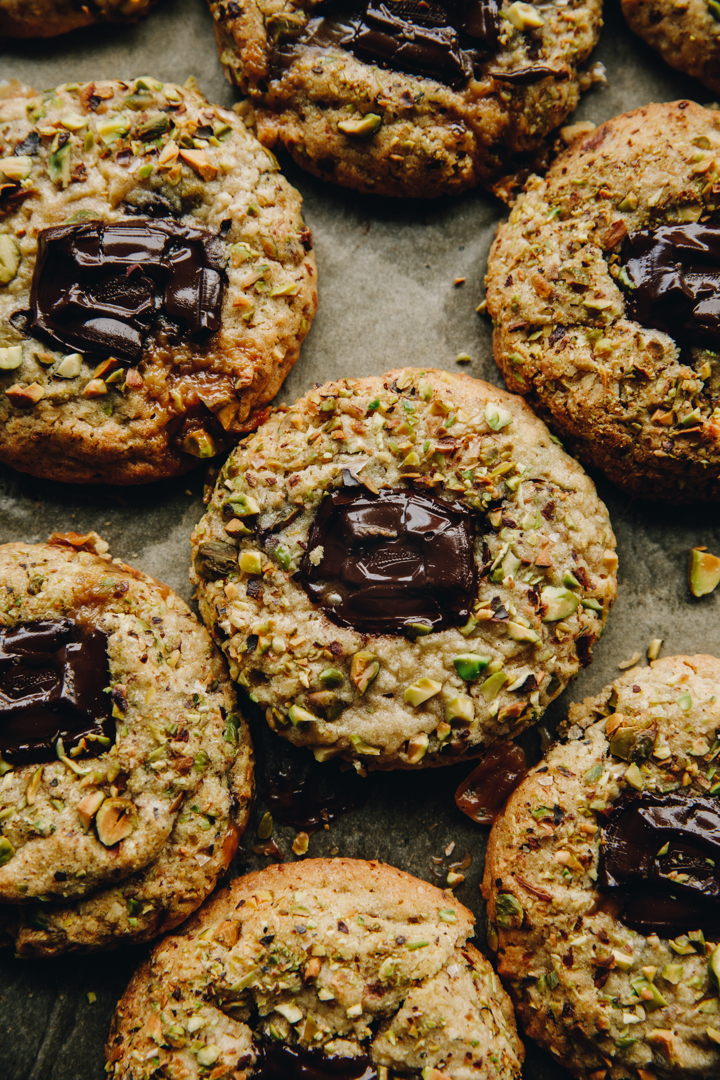 Pistachio and Salted Carmel Chocolate Cookies