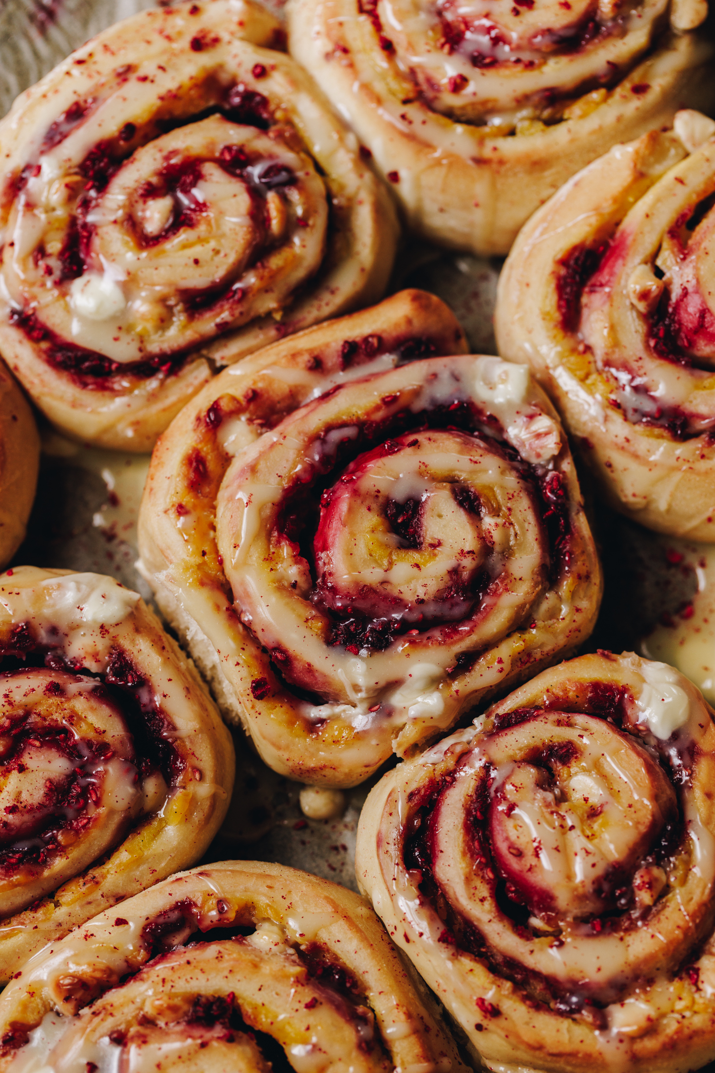 Custard, Raspberry and White Chocolate Scrolls